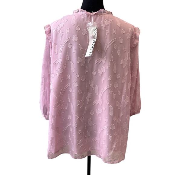 New BLOOMCHIC Women's Pink Chiffon Plain Textured Ruffle Trim Blouse Size 14-16 - Picture 4 of 9